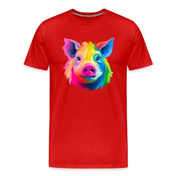 Mignon Tête de Cochon Coloré - T-shirt bio Premium Homme - rouge - Devant - Damien (186cm)