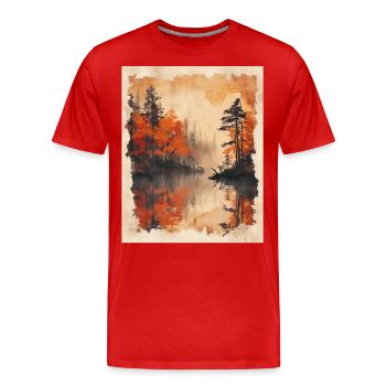 Classic Scenery Papyrus Scroll Onsen Japanese - Men's Premium Organic T-Shirt - red - Front - Damien (186cm)