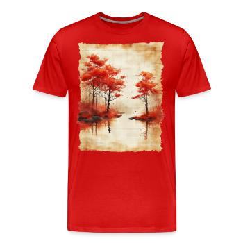 Classic Scenery Papyrus Scroll Onsen Japanese - Men's Premium Organic T-Shirt - red - Front - Damien (186cm)