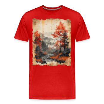 Classic Scenery Papyrus Scroll Onsen Japanese - Men's Premium Organic T-Shirt - red - Front - Damien (186cm)