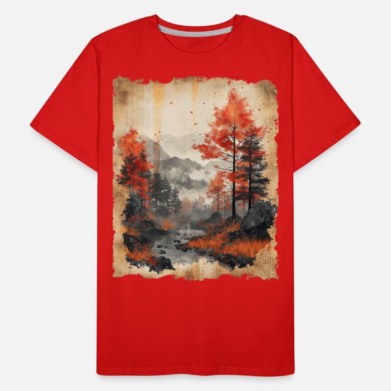 Classic Scenery Papyrus Scroll Onsen Japanese Men's Premium Organic T-Shirt