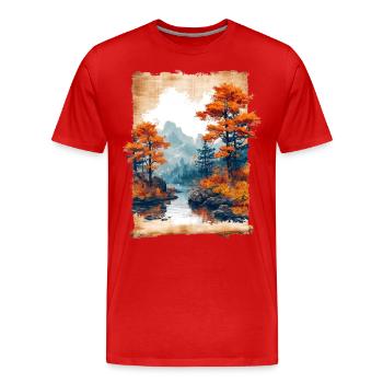 Classic Scenery Papyrus Scroll Onsen Japanese - Men's Premium Organic T-Shirt - red - Front - Damien (186cm)