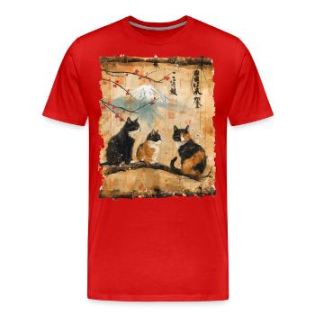 Mt. Fuji Kitten Papyrus Scroll Retro - Men's Premium Organic T-Shirt - red - Front - Damien (186cm)