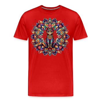 Barocke Kunst Vintage Kätzchen Lover Mandala - Männer Premium Bio T-Shirt - Rot - Vorne - Damien (186cm)