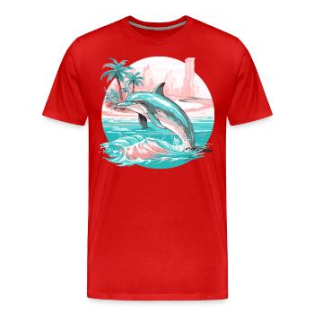 dauphin été soleil plage mer palmiers vacances - T-shirt bio Premium Homme - rouge - Devant - Damien (186cm)