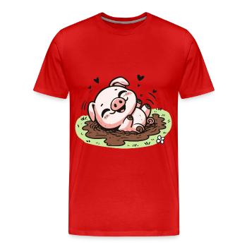 Niedliches Schweinchen im Schlamm - Männer Premium Bio T-Shirt - Rot - Vorne - Damien (186cm)