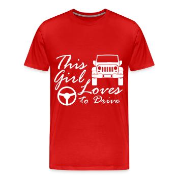 Frau mit Geländewagen - Männer Premium Bio T-Shirt - Rot - Vorne - Damien (186cm)