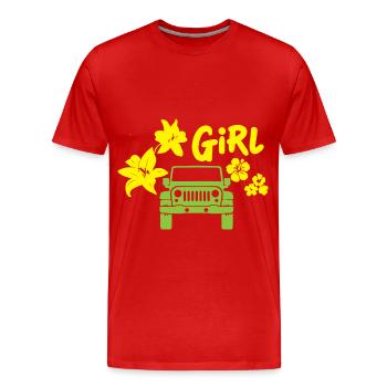 Frau mit Geländewagen - Männer Premium Bio T-Shirt - Rot - Vorne - Damien (186cm)