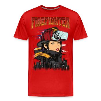 SCHÖNE FEUERWEHRFRAU - Sexy Feuerwehr Geschenk - Männer Premium Bio T-Shirt - Rot - Vorne - Damien (186cm)