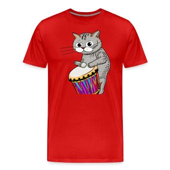 Katze, die den Djembe spielt Trommler Musik Schlagzeuger Musiker - Männer Premium Bio T-Shirt - Rot - Vorne - Damien (186cm)
