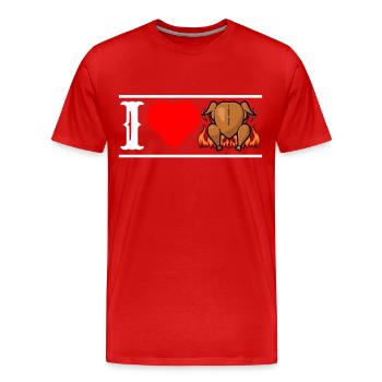 Ich liebe Brathähnchen mit Herz cooles lustiges - Männer Premium Bio T-Shirt - Rot - Vorne - Damien (186cm)