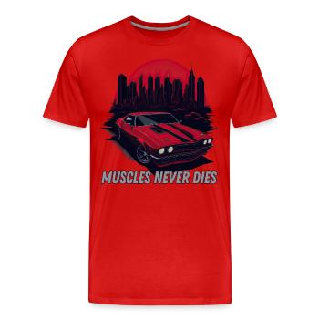 Muscle Car ne meurt jamais - T-shirt bio Premium Homme - rouge - Devant - Damien (186cm)