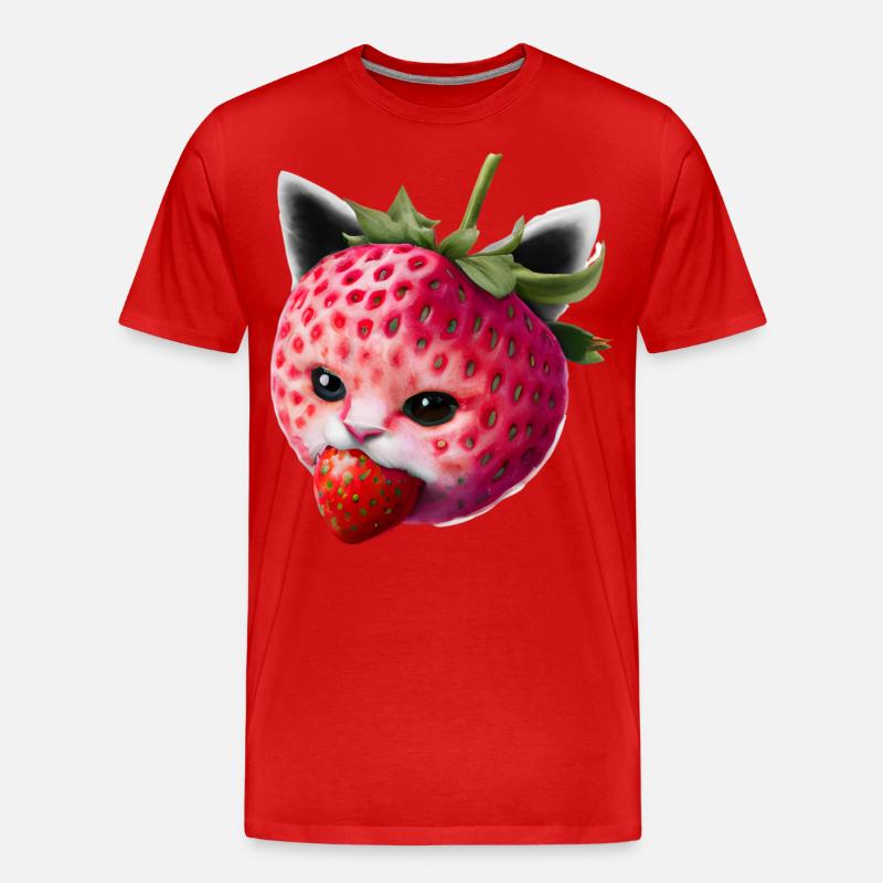 Erdbeerkatze - Männer Premium Bio T-Shirt - Rot