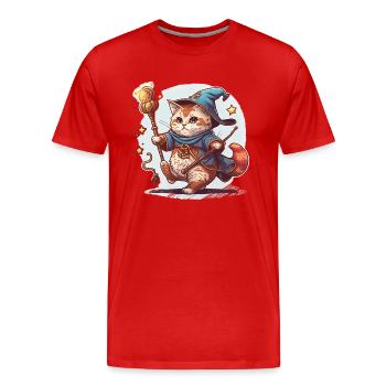 Katzen-Magier - Männer Premium Bio T-Shirt - Rot - Vorne - Damien (186cm)
