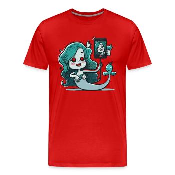 Sirène aimant les selfies - T-shirt bio Premium Homme - rouge - Devant - Damien (186cm)