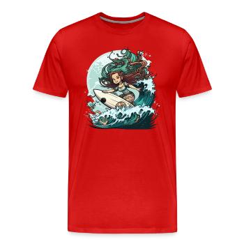 Surfende Sirene - Männer Premium Bio T-Shirt - Rot - Vorne - Damien (186cm)