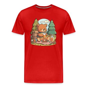 Picnic with a Bear - Men's Premium Organic T-Shirt - red - Front - Damien (186cm)