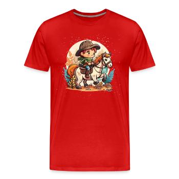 Reite in die Wildnis - Männer Premium Bio T-Shirt - Rot - Vorne - Damien (186cm)