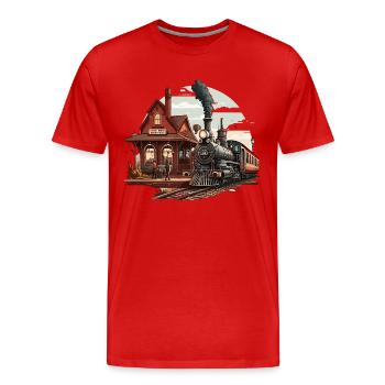 Eindampfen in die Station - Männer Premium Bio T-Shirt - Rot - Vorne - Damien (186cm)
