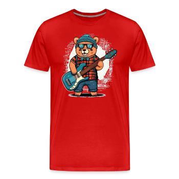 Bear Bassist - Men's Premium Organic T-Shirt - red - Front - Damien (186cm)