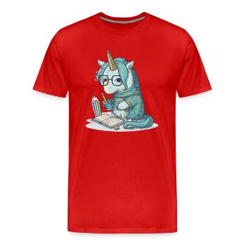 Einhorn-Kalligraph - Männer Premium Bio T-Shirt - Rot - Vorne - Damien (186cm)