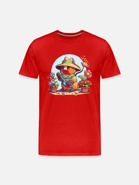 Gardening Cat - Men's Premium Organic T-Shirt - red