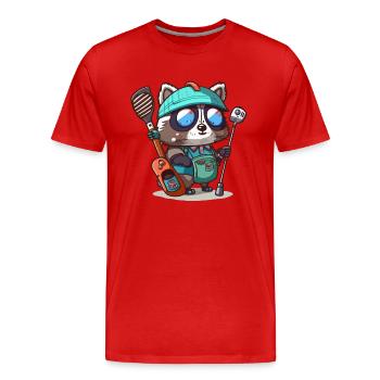 Waschbär-Golfer - Männer Premium Bio T-Shirt - Rot - Vorne - Damien (186cm)