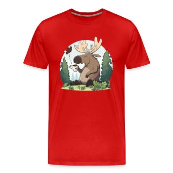 Moose Mornin Joe - Men's Premium Organic T-Shirt - red - Front - Damien (186cm)