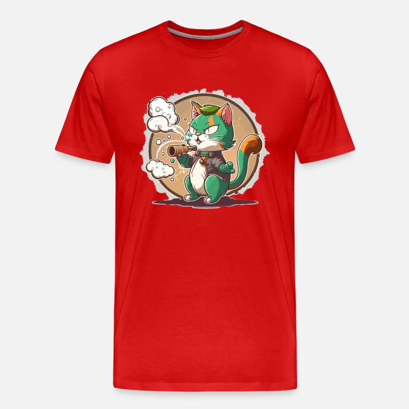 Rauchende Katze - Männer Premium Bio T-Shirt - Rot
