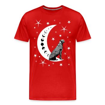 Guépard - Lune - Étoiles - Fantaisie - T-shirt bio Premium Homme - rouge - Devant - Damien (186cm)