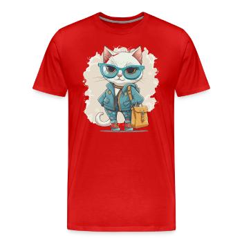 Mode féline - T-shirt bio Premium Homme - rouge - Devant - Damien (186cm)