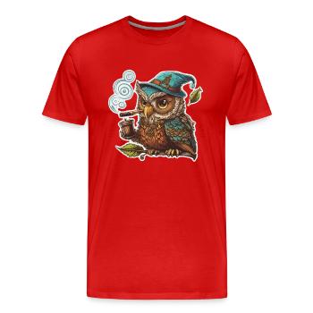 Eulen-Weisheit - Männer Premium Bio T-Shirt - Rot - Vorne - Damien (186cm)