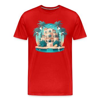 L’évasion insulaire - T-shirt bio Premium Homme - rouge - Devant - Damien (186cm)