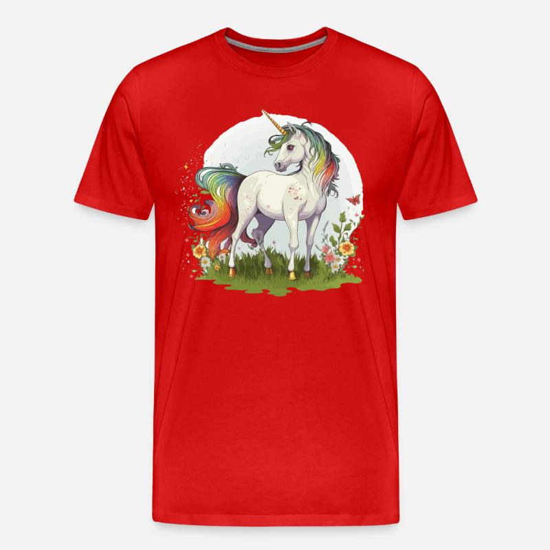 Regenbogen-Einhorn - Männer Premium Bio T-Shirt - Rot