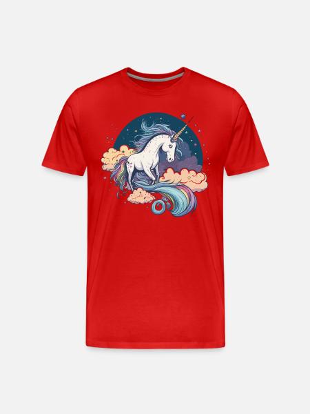 Regenbogen-Einhorn - Männer Premium Bio T-Shirt - Rot