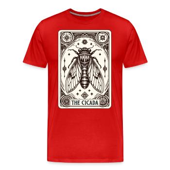 Entstehung der Zikaden-Tarotkarte - Männer Premium Bio T-Shirt - Rot - Vorne - Damien (186cm)