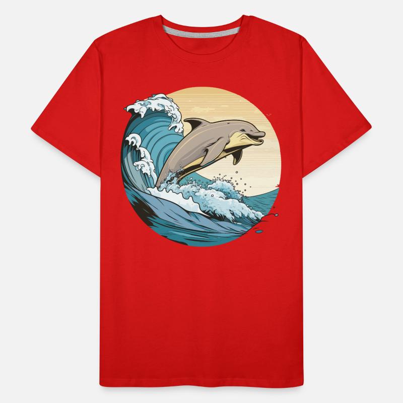 Leaping Waves: A Playful Dolphins Dance Men's Premium Organic T-Shirt
