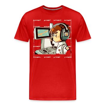 Connected Workspace: Person with Headset and Contr - Men's Premium Organic T-Shirt - red - Front - Damien (186cm)