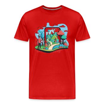 Augmented-Reality-Erkundung - Männer Premium Bio T-Shirt - Rot - Vorne - Damien (186cm)