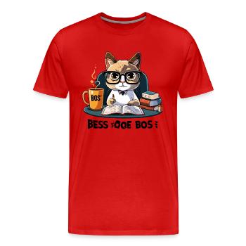 Coffee Break Tales: Eine skurrile Katze am Schreibtisch - Männer Premium Bio T-Shirt - Rot - Vorne - Damien (186cm)