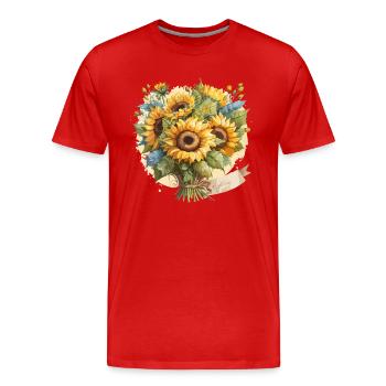 Sérénade de tournesol : un bouquet d’aquarelle - T-shirt bio Premium Homme - rouge - Devant - Damien (186cm)