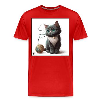 Whiskers and Yarn: An Adorable Kitten with a Bowti - Men's Premium Organic T-Shirt - red - Front - Damien (186cm)