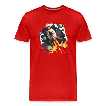 Cosmic Journey: Ein digitales Kunstwerk eines Raketenschiffs - Männer Premium Bio T-Shirt - Rot - Vorne - Damien (186cm)