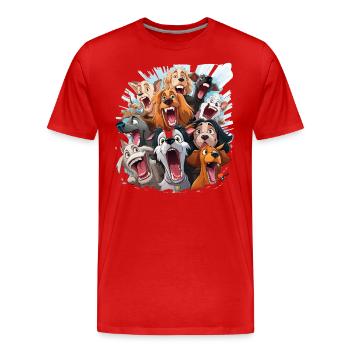 Das Porträt der fröhlichen Menagerie - Männer Premium Bio T-Shirt - Rot - Vorne - Damien (186cm)