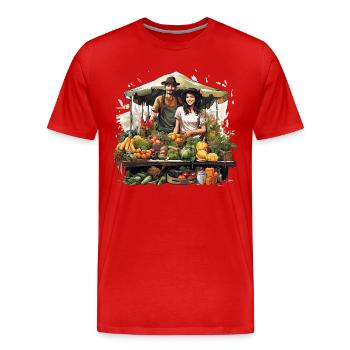 Markt-Mosaik - Männer Premium Bio T-Shirt - Rot - Vorne - Damien (186cm)