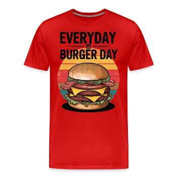 Le Burger Day, c’est tous les jours - T-shirt bio Premium Homme - rouge - Devant - Damien (186cm)