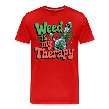 Weed is my therapy - relaxation on prescription - Men's Premium Organic T-Shirt - red - Front - Damien (186cm)