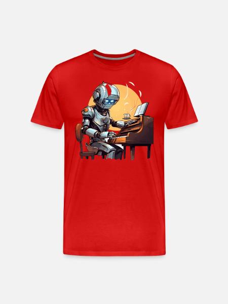 Der Roboter-Pianist - Männer Premium Bio T-Shirt - Rot