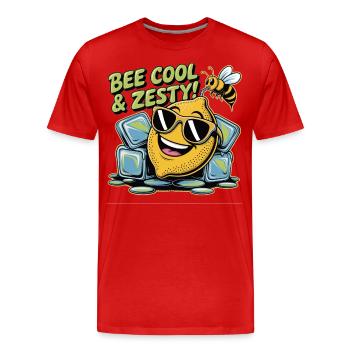 Zitrone trifft Biene – bleib cool! - Männer Premium Bio T-Shirt - Rot - Vorne - Damien (186cm)