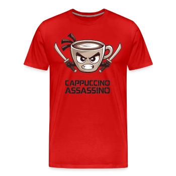 Cappuccino Assassino Shirt - Men's Premium Organic T-Shirt - red - Front - Damien (186cm)